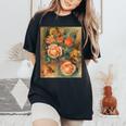 バラの花束 ルノワール 印象派 カラフル絵画 レディースオーバーサイズコンフォートTシャツ Black