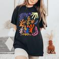 マティス 絵画 美的 花 人工抽象 秋 レディースオーバーサイズコンフォートTシャツ Black