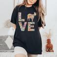 ヤギの動物愛の花 レディースオーバーサイズコンフォートTシャツ Black