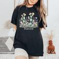 ワイルドフラワー ボヘミアン 砂漠の花 レディースオーバーサイズコンフォートTシャツ Black