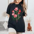 美しいツツジの花のイラストブルーム植物愛好家 長袖tシャツ レディースオーバーサイズコンフォートTシャツ Black
