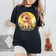 花畑に大きな目を持つかわいいポニー レディースオーバーサイズコンフォートTシャツ Black