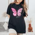 蝶と花、日本の桜と蝶 レディースオーバーサイズコンフォートTシャツ Black