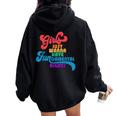 Girls Just Wanna Have Fundamental Rights カラフル レインボー レディース オーバーサイズ パーカー バックプリント Black