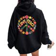 Love Peace Flower Power レトロ ヒッピー フローラル ピースマーク レディース オーバーサイズ パーカー バックプリント Black