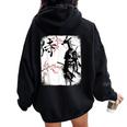 Samurai Giraffe Ninja Budo Japan Worrior Cherry Blosson レディース オーバーサイズ パーカー バックプリント Black