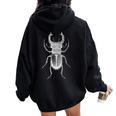 クワガタ愛好家と昆虫学者のためのヴィンテージ昆虫アート クールなクワガタ Cooltag Beetle レディース オーバーサイズ パーカー バックプリント Black