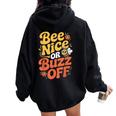 ミツバチ 養蜂家 ミツバチの巣立ち Bee Nice Or Buzz Off レディース オーバーサイズ パーカー バックプリント Black