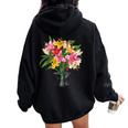 美しいユリの春の花 フローラルプリント ガーデニング レディース オーバーサイズ パーカー バックプリント Black