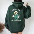 Trust Me I'm A Ducktor メディカルしゃれクワック ダックドクター レディース オーバーサイズ パーカー バックプリント Navy Blue