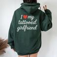 I Heart My Tattooed Girlfriend かわいいレッドハートデザイン レディース オーバーサイズ パーカー バックプリント Navy Blue
