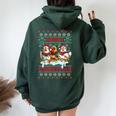 Merry Chickmas Ugly Sweater Chicken Lovers Christmas Outfit Women Oversized Hoodie Back Print Navy Blue