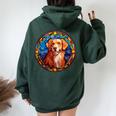 Novacotia Duck Tolling Retriever Toller Dog ステンドグラス レディース オーバーサイズ パーカー バックプリント Navy Blue