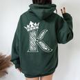 アルファベットtシャツ イニシャル文字 K & King Queen 王冠 レディース オーバーサイズ パーカー バックプリント Navy Blue