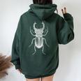 クワガタ愛好家と昆虫学者のためのヴィンテージ昆虫アート クールなクワガタ Cooltag Beetle レディース オーバーサイズ パーカー バックプリント Navy Blue