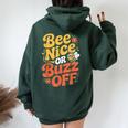 ミツバチ 養蜂家 ミツバチの巣立ち Bee Nice Or Buzz Off レディース オーバーサイズ パーカー バックプリント Navy Blue