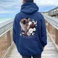 花とシャム猫、ヴィンテージ感、花柄シャム猫 レディース オーバーサイズ パーカー バックプリント Forest