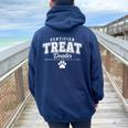 Certified Treat Dealer Dog Mom Dog Dad Women Oversized Hoodie Back Print Navy Blue