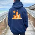 Smiling Sun And Sandcastle Adventure Women Oversized Hoodie Back Print Navy Blue
