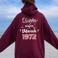 1972年3月より女王 花 1972年3月の誕生日 レディース オーバーサイズ パーカー バックプリント Maroon