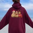 Capybara Christmas Tree Lights Reindeer Santa Hat Xmas Women Oversized Hoodie Back Print Maroon Capybara Christmas Tree Lights Reindeer Santa Hat Xmas Women Oversized Hoodie Back Print Maroon