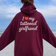 I Heart My Tattooed Girlfriend かわいいレッドハートデザイン レディース オーバーサイズ パーカー バックプリント Maroon