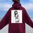 Hot Girl On 男性用 セクシー ブルネット ピンナップガール B&W レディース オーバーサイズ パーカー バックプリント Maroon