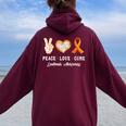 Peace Love Cure 白血病 意識啓発 男性 女性 子供 白血病 レディース オーバーサイズ パーカー バックプリント Maroon