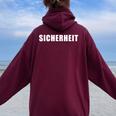 Sicherheit -Ecurity Guard Uniform And German レディース オーバーサイズ パーカー バックプリント Maroon