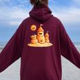 Smiling Sun And Sandcastle Adventure Women Oversized Hoodie Back Print Maroon