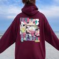 Vaporwave レトロ 90年代 日本アニメ 女の子とラーメン 美学 レディース オーバーサイズ パーカー バックプリント Maroon