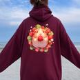 いちご モルモット 水彩 花柄 かわいい モルモット レディース オーバーサイズ パーカー バックプリント Maroon