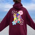うさぎ花 レディース オーバーサイズ パーカー バックプリント Maroon