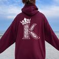 アルファベットtシャツ イニシャル文字 K & King Queen 王冠 レディース オーバーサイズ パーカー バックプリント Maroon