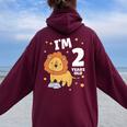 キッズ 2歳の誕生日 ライオン 2歳 男の子 女の子 レディース オーバーサイズ パーカー バックプリント Maroon