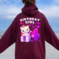 キッズ 4歳の誕生日、4歳の女の子、子猫、番号4 レディース オーバーサイズ パーカー バックプリント Maroon