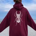 クワガタ愛好家と昆虫学者のためのヴィンテージ昆虫アート クールなクワガタ Cooltag Beetle レディース オーバーサイズ パーカー バックプリント Maroon