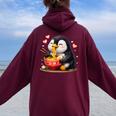 ペンギン食べる ラーメン 麺 ペンギン 男の子 女の子 キッズ 大人 レディース オーバーサイズ パーカー バックプリント Maroon