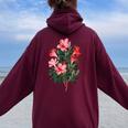美しいツツジの花のイラストブルーム植物愛好家 長袖tシャツ レディース オーバーサイズ パーカー バックプリント Maroon