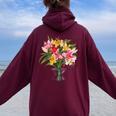 美しいユリの春の花 フローラルプリント ガーデニング レディース オーバーサイズ パーカー バックプリント Maroon