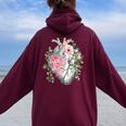花の解剖学 人間の心とバラ、ボタニカルハート レディース オーバーサイズ パーカー バックプリント Maroon