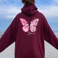蝶と花、日本の桜と蝶 レディース オーバーサイズ パーカー バックプリント Maroon