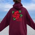 赤いバラとi'm A Wild Roseの花のデザイン レディース オーバーサイズ パーカー バックプリント Maroon
