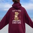 面白いチーターアニマル。チーターが大好きな女の子だけ。 レディース オーバーサイズ パーカー バックプリント Maroon