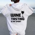 Wine Tasting Is Myport 面白いワインの名言 レディース オーバーサイズ パーカー バックプリント White
