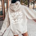 Jesus Got My Back Christian Bible レディース オーバーサイズ パーカー バックプリント Sand