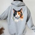 クールな水彩 三毛猫顔 三毛猫 お母さん 猫 お父さん レディース オーバーサイズ パーカー バックプリント Sport Grey