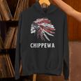 Chippewa ネイティブアメリカン アメリカ国旗 スカルヘッドレス 長袖tシャツ パーカー