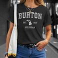 Burton ミシガン州ミシガン州ヴィンテージアスレチックスポーツデザイン Tシャツ 彼女への贈り物
