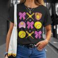 Checkered Mama Bow Cute Softball Mom Game Day Sports T-Shirt Gifts for Her